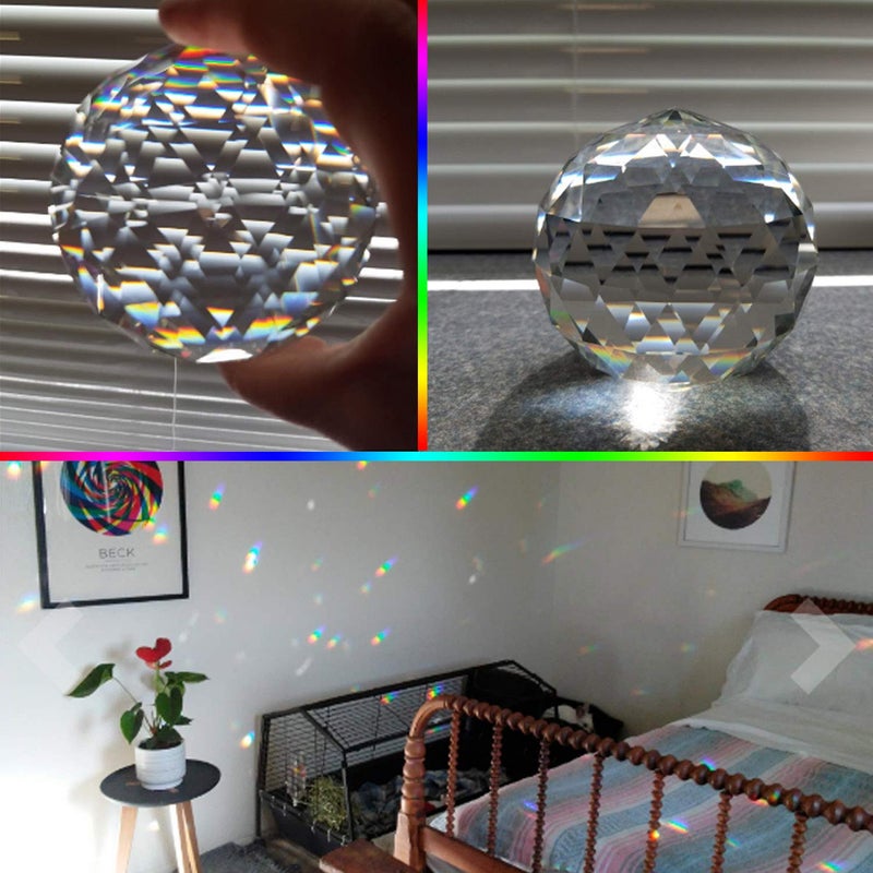 Tirifer Clear Crystal Suncatcher Ball Prism Glass Sphere Faceted Gazing Ball Rainbow Maker Window Prisms Suncatcher for Window  Sun Catcher(80mm/3.15inch) - Image 3